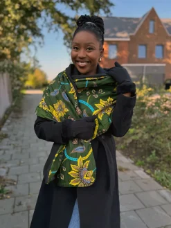 Warme Sjaal met Afrikaanse print Unisex - Donkergroene Botanical Flow