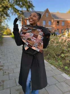 Warme Sjaal met Afrikaanse print Unisex - Bruine Bogolan Mosaic