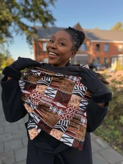 Warme Sjaal met Afrikaanse print Unisex - Bruine Bogolan Mosaic