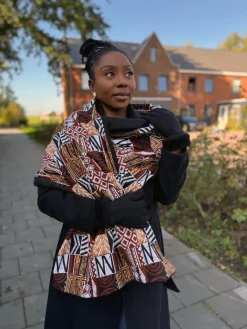 Warme Sjaal met Afrikaanse print Unisex - Bruine Bogolan Mosaic