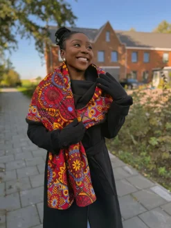 Warme Sjaal met Afrikaanse print Unisex - Rode Mandala Patchwork
