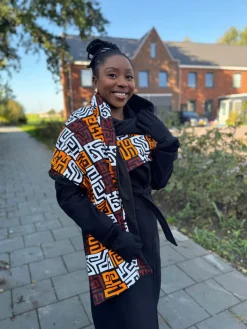 Warme Sjaal met Afrikaanse print Unisex - Bruin & Geel-oranje Kuba Blocks