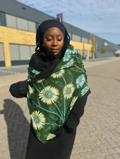 Warme Sjaal met Afrikaanse print Unisex - Groene Flowers