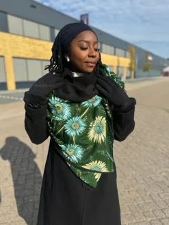 Warme Sjaal met Afrikaanse print Unisex - Groene Flowers