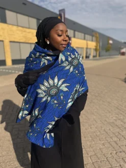 Warme Sjaal met Afrikaanse print Unisex - Blauwe flower