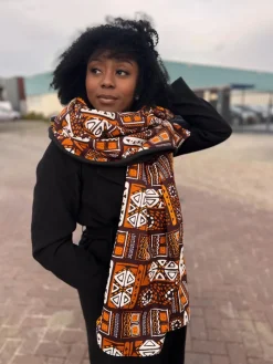 Warme Sjaal met Afrikaanse print Unisex - Bruine patronen Bogolan