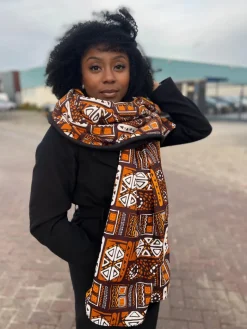 Warme Sjaal met Afrikaanse print Unisex - Bruine patronen Bogolan
