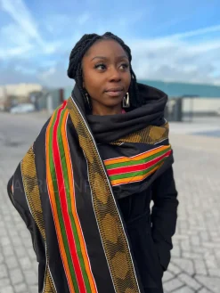 Warme Sjaal met Afrikaanse print Unisex - Zwart Pan African Kente