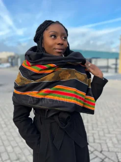 Warme Sjaal met Afrikaanse print Unisex - Zwart Pan African Kente