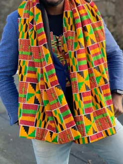 Warme Sjaal met Afrikaanse print Unisex - Geel / Groene kente