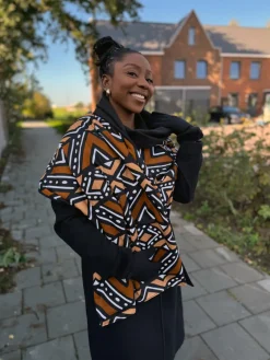 Warme Sjaal met Afrikaanse print Unisex - Bruine Bogolan Pattern