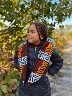 Warme Winter Colsjaal voor Kinderen met Afrikaanse print Unisex - Bruin en geel-oranje