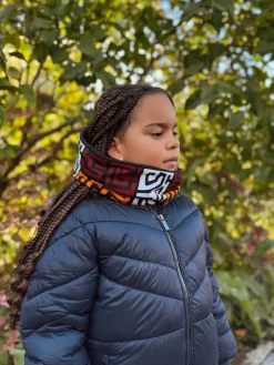 Warme Winter Colsjaal voor Kinderen met Afrikaanse print Unisex - Bruin en geel-oranje