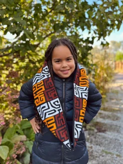 Warme Winter Colsjaal voor Kinderen met Afrikaanse print Unisex - Bruin en geel-oranje