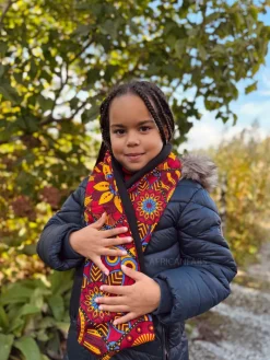 Warme Winter Colsjaal voor Kinderen met Afrikaanse print Unisex - Rood