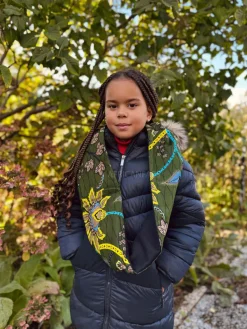Warme Winter Colsjaal voor Kinderen met Afrikaanse print Unisex - Donkergroen & Geel Botanical Flow