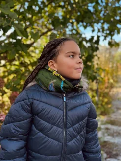 Warme Winter Colsjaal voor Kinderen met Afrikaanse print Unisex - Donkergroen & Geel Botanical Flow