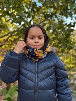 Warme Winter Colsjaal voor Kinderen met Afrikaanse print Unisex - Donkerblauw Geel Paisley