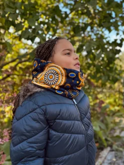 Warme Winter Colsjaal voor Kinderen met Afrikaanse print Unisex - Donkerblauw Geel Paisley