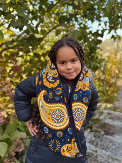 Warme Winter Colsjaal voor Kinderen met Afrikaanse print Unisex - Donkerblauw Geel Paisley