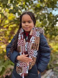 Warme Winter Colsjaal voor Kinderen met Afrikaanse print Unisex - Bruine mix bogolan