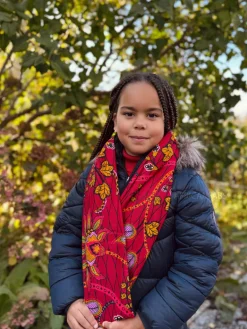 Warme Winter Colsjaal voor Kinderen met Afrikaanse print Unisex - Donkerrood & Geel Botanical Flow
