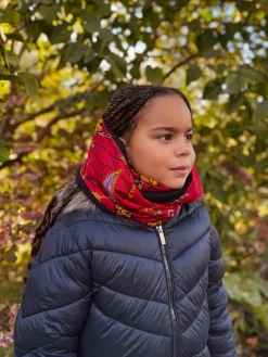 Warme Winter Colsjaal voor Kinderen met Afrikaanse print Unisex - Donkerrood & Geel Botanical Flow