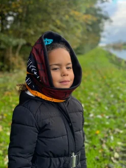 Warme Winter Colsjaal voor Kinderen met Afrikaanse print Unisex - Donkerbruin / Geel Bogolan Symbols