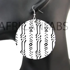 Wit zwarte mud cloth / bogolan - Afrikaanse oorbellen