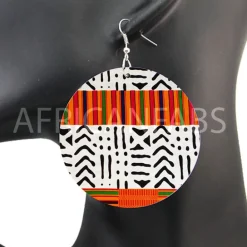Wit / Zwarte / Oranje kente bogolan - Afrikaanse print oorbellen