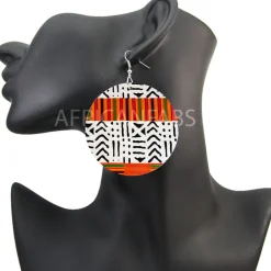 Wit / Zwarte / Oranje kente bogolan - Afrikaanse print oorbellen