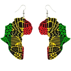 Wooden earrings | African continent in the Pan-African colors