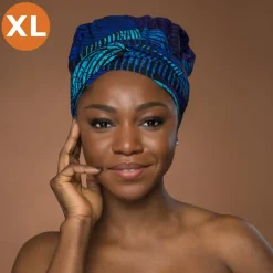 XL Easy headwrap / hoofddoek - Satijnen binnenkant - Blauw Turkoois Concentric Circle Design