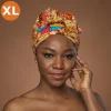XL Easy headwrap / hoofddoek - Satijnen binnenkant - Beige Oranje Botanical Flow