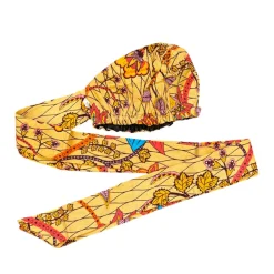 XL Easy headwrap / hoofddoek - Satijnen binnenkant - Beige Oranje Botanical Flow