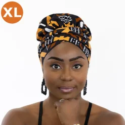 XL Easy headwrap / hoofddoek - Satijnen binnenkant - Bruine Bogolan