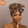 XL Easy headwrap / hoofddoek - Satijnen binnenkant - Bruine x Bogolan
