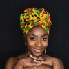 XL Easy headwrap / hoofddoek - Satijnen binnenkant - Oranje / groen Kente