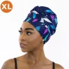 XL Easy headwrap / hoofddoek - Satijnen binnenkant - Blauw / roze sunburst