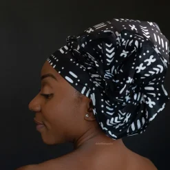 XL Easy headwrap / hoofddoek - Satijnen binnenkant - Zwarte bogolan