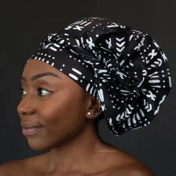 XL Easy headwrap / hoofddoek - Satijnen binnenkant - Zwarte bogolan
