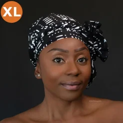 XL Easy headwrap / hoofddoek - Satijnen binnenkant - Zwarte bogolan
