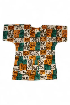 Zeegroen & Geel-oranje Kuba Blocks Dashiki Shirt / Dashiki Jurk - Afrikaans shirt - Unisex