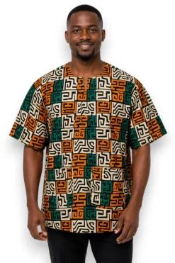 Zeegroen & Geel-oranje Kuba Blocks Dashiki Shirt / Dashiki Jurk - Afrikaans shirt - Unisex