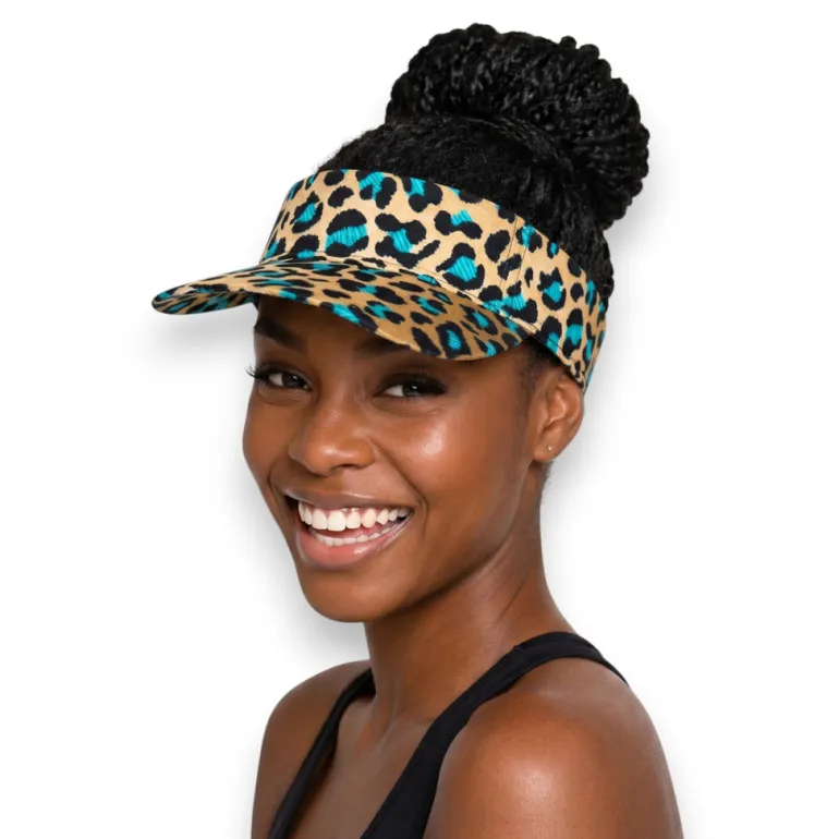 Zonneklep / Pet met Afrikaanse print - Beige Turkoois Leopard Spots
