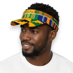 Zonneklep / Pet met Afrikaanse print - Geel Blauw Kente Blocks