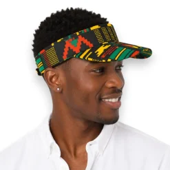 Zonneklep / Pet met Afrikaanse print - Zwart Groen Kente