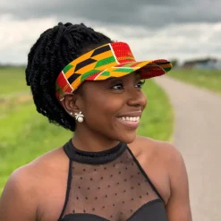 Zonneklep / Pet met Afrikaanse print - Groen / geel Kente