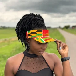 Zonneklep / Pet met Afrikaanse print - Groen / geel Kente