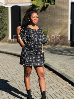 Zwart Bogolan Dashiki Shirt / Dashiki Jurk - Afrikaans shirt - Unisex
